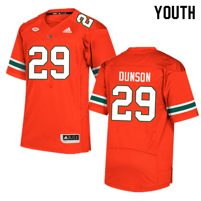 Youth #29 Isaiah Dunson Miami Hurricanes College Football Jerseys Sale-Orange